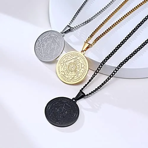 Miniatura 5 de VNOX Seals of the Seven Arcángeles, colgante de metatrón, collar de San Miguel, colgante de talismán, joyería de amuleto, Acero inoxidable, roca