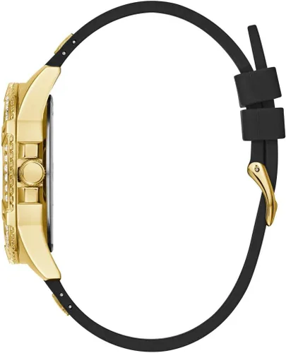 Miniatura 3 de Reloj Guess de acero inoxidable con tono dorado, esfera incrustada de cristal con silicona resistente a manchas negras