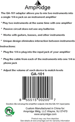 Miniatura 4 de Cable de atasco GA101 Adaptador de guitarra dual Cable de instrumento estéreo de 1/4