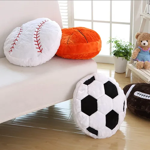 Miniatura 2 de Jetec 2 piezas de almohada de baloncesto esponjosa suave y adorable con forma de baloncesto, cojín deportivo decorativo redondo de felpa con tema