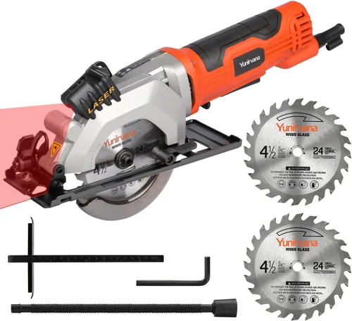 Miniatura 10 de Yunirvana Mini sierra circular, sierra circular inalámbrica profesional de 20 V 3400 RPM, ángulo y profundidad ajustables, profundidad de corte