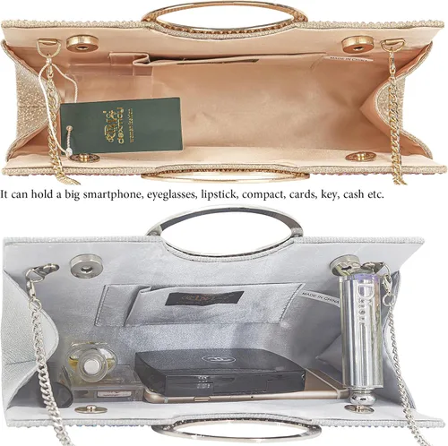 Miniatura 36 de Dexmay - Bolso de mano con diamantes de imitación con asa de cristal para boda, fiesta, elegante bolso de mano para mujer