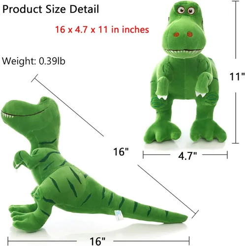 Miniatura 2 de Juguete de peluche de dinosaurio de 11 pulgadas, juguete de peluche de tiranosaurio T-Rex verde, súper suave, lindo, cojín de peluche, muñecas Rex