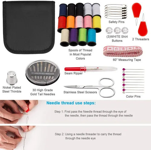 Miniatura 3 de OKOM - Kit de costura para adultos, 68 piezas de hilo para coser, suministros de costura, kit de costura para el hogar, viajero, pequeño mini