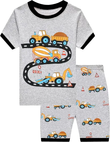 Miniatura 3 de Little Hand Pijamas de dinosaurio para niños pequeños, pijamas de verano con diseño de camión y excavadora, conjuntos cortos de 2 a 7 años