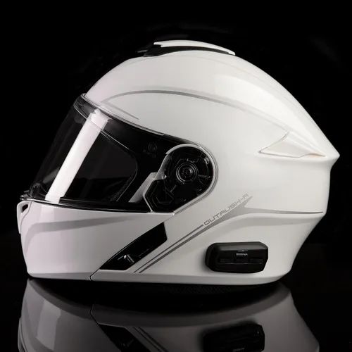 Miniatura 3 de Sena Outrush R - Casco modular de motocicleta Bluetooth con sistema de intercomunicación (blanco brillante, pequeño)