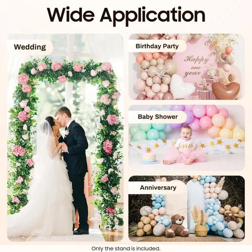 Miniatura 8 de Soporte de telón de fondo cuadrado de 6.5 x 4.9 pies, soporte de arco de globo dorado, soporte de arco de boda con bases de metal para jardín, arco