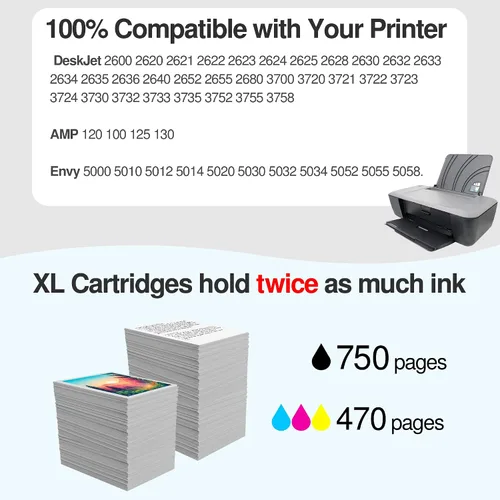 Miniatura 5 de Limeink 65XL - Cartucho de tinta remanufacturado de color negro para HP Ink 65 HP65 XL HP65XL para Envy 5055 5052 5010 5070 5014 Deskjet 3755 3772