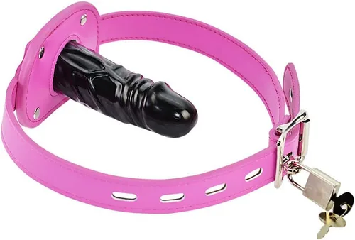 Miniatura 11 de YiFeng Consolador con cerradura Pene Boca Mordaza con bloqueo Bondage Correa de cuero en BDSM Juguete sexual para adultos (Largo)
