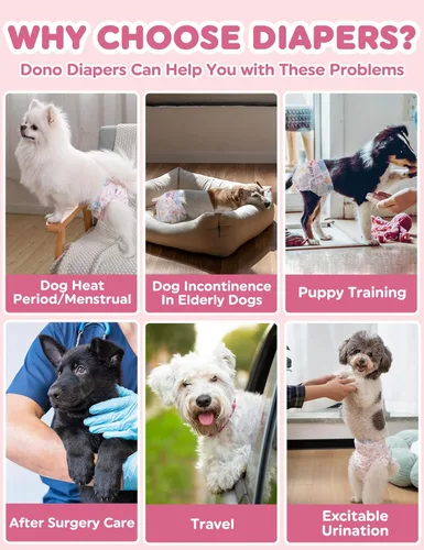 Miniatura 7 de Dono Pañales desechables para perras, 48 unidades, pañales desechables para perros hembras con indicador de humedad, pañales súper absorbentes