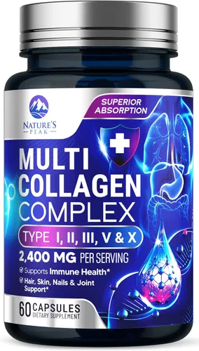 Suplemento de péptidos de colágeno múltiple para cabello, uñas, piel, tipo I, II, III, V, X, pastillas de colágeno en polvo, alimentado con pasto,
