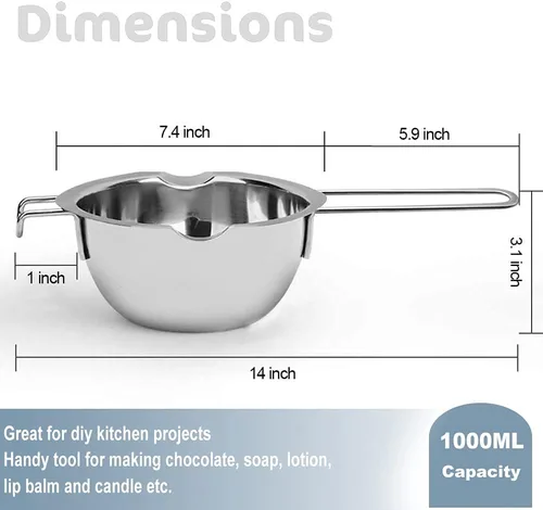 Miniatura 2 de Juego de olla doble de 1000ML con olla de acero inoxidable de 2200ML y espátula de silicona, juego de olla doble para derretir chocolate, caramelo