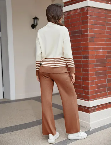 Miniatura 4 de Himosyber Conjunto de suéter para mujer, 2 piezas, de manga larga, suéter de punto, pantalones deportivos