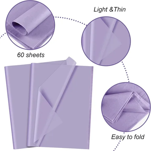 Miniatura 3 de CHRORINE 60 hojas de papel de seda morado Taro para envolver regalos de arte, papel de seda a granel para manualidades DIY, decoración, cumpleaños