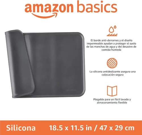 Miniatura 2 de Amazon Basics Tapete de silicona antideslizante e impermeable para comida de gatos y perros, tapetes para mascotas con bordes elevados para tazones