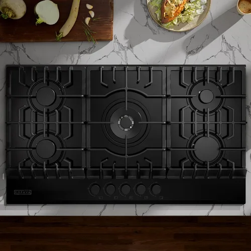 Miniatura 2 de Empava Placa de cocina de 36 pulgadas con 5 quemadores sellados Italia Sabaf de vidrio templado convertible NG/LPG en negro modelo 2025, gas 36