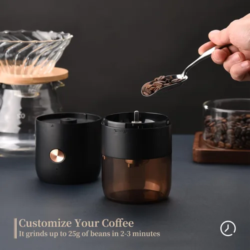 Miniatura 2 de ELMWAY - Molinillo de café eléctrico portátil con rebabas de acero inoxidable y ajuste de grosor interno, compacto para viajes y uso doméstico