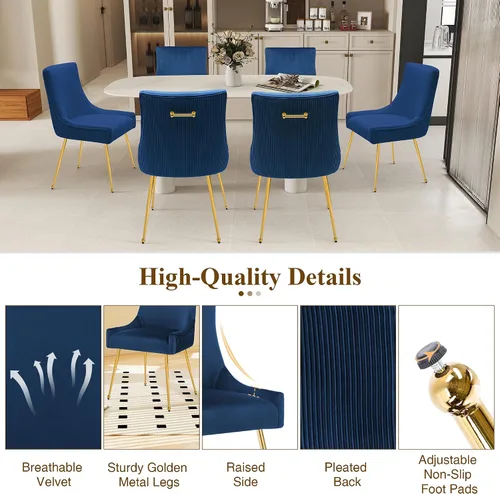 Miniatura 6 de adochr Juego de 2 sillas de comedor de terciopelo, modernas sillas de cocina tapizadas con asa y respaldo plisado, silla decorativa de mediados