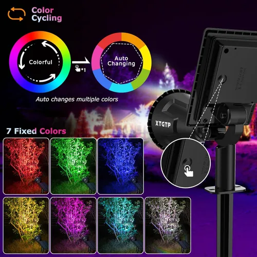 Miniatura 3 de Focos Solares Al Aire Libre Cambio De Color, Luces De Mástil De Bandera Ajustables 180°, Luces De Jardín Solares Impermeables IP67, Luces De Pared