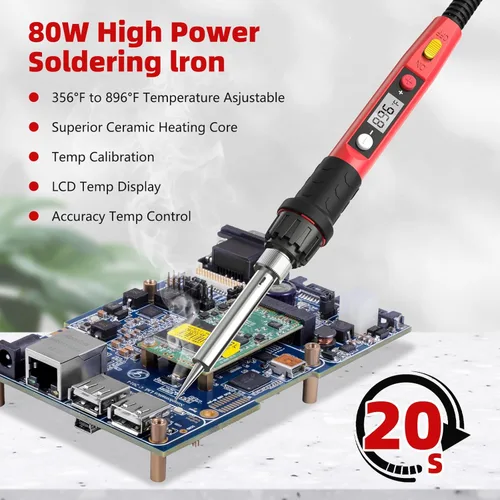 Miniatura 3 de Kit de soldador, soldadores digitales LCD de 80 W 110 V, herramientas de soldadura portátiles con calentador de cerámica, preciso 356°F-896°F