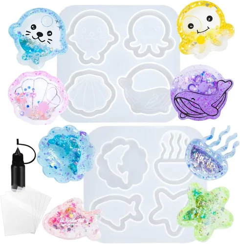 Miniatura 9 de Juego de moldes agitadores de resina, suministros de fundición de joyería epoxi, máquina de garras, camión de postres, consola de juegos, oso