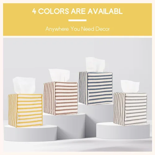 Miniatura 5 de Funda para caja de pañuelos, soporte cuadrado para caja de pañuelos de tela, elegante almacenamiento de papel higiénico, organizador moderno