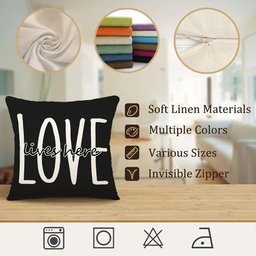 Miniatura 6 de YCOLL Juego de 4 fundas de almohada estilo granja de 16 x 16 pulgadas, fundas de almohada decorativas de lino rústico, fundas cuadradas para sofá