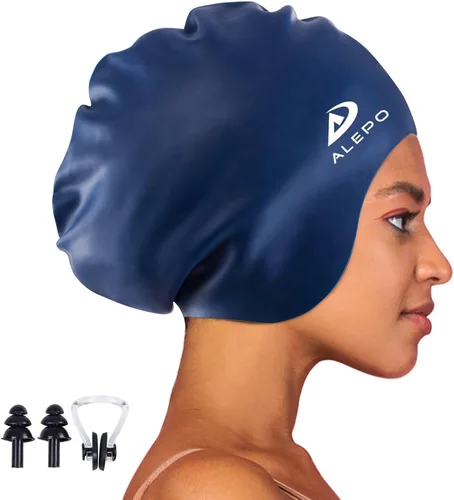 Miniatura 11 de Alepo Gorro de natación extra grande para mujeres y hombres, sombrero de natación de silicona duradera con protección para los oídos, unisex