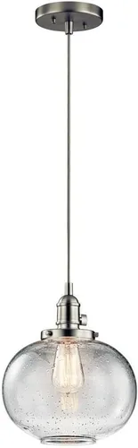 Miniatura 9 de Kichler Avery 9.75" 1 Luz Mini Colgante con Vidrio Semillado Transparente en Bronce Oldee®