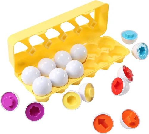 Miniatura 14 de Dimple 12 piezas de juguete a juego de huevos de automóvil con soporte – Huevos de Pascua STEM, rompecabezas educativo de forma y color, huevos