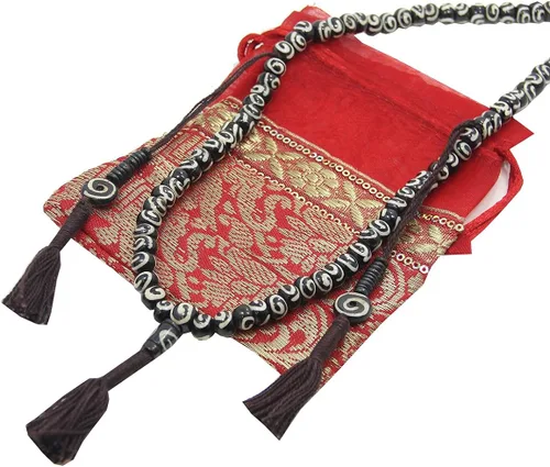 Miniatura 3 de DharmaObjects tibetano yogui oscuro hueso espiral 108 cuentas Mala collar contador libre de seda bolsa