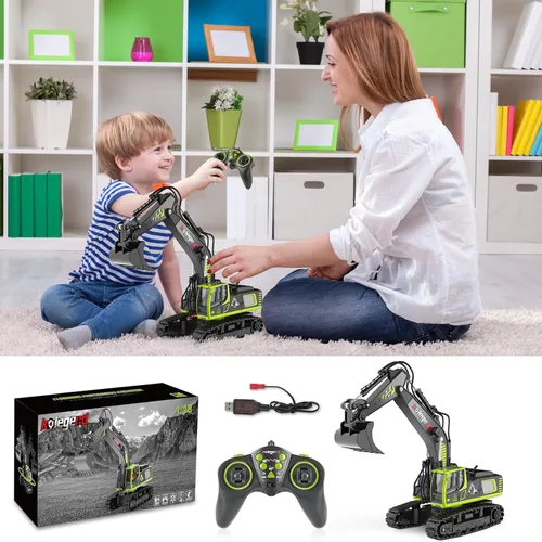 Miniatura 8 de kolegend Excavadora de juguete a control remoto de 16 pulgadas, 11 canales RC vehículos de construcción, transportadores hidráulicos, juguetes
