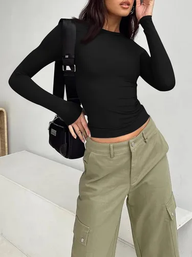 Miniatura 2 de Trendy Queen Camisetas de manga larga para mujer, a la moda, para otoño, 2023, básicas, para entrenamiento, ajustadas, Y2K