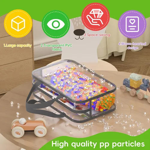 Miniatura 4 de Juego de 4 bolsas de almacenamiento de juguetes con cremallera para niños y niñas, bolsas organizadoras grandes de PVC con bolsillos laterales