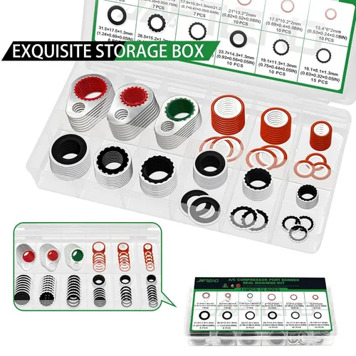 Miniatura 6 de Kit surtido de 110 piezas de arandelas de sello de compresor de sistema de aire acondicionado, 12 tamaños automotrices para compresor de A/C, kit