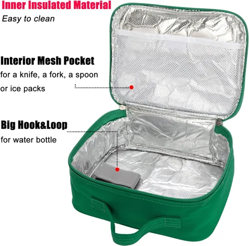 Miniatura 5 de Lonchera térmica para niños y niñas, tamaño estándar para la escuela, verde y azul