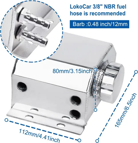 Miniatura 3 de LokoCar Tanque de Radiador de Refrigerante Universal de Expansión y Desbordamiento de 1L, Aluminio Plateado