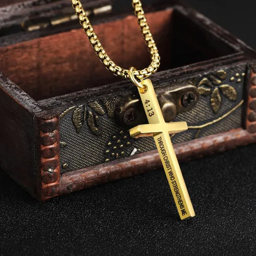 Miniatura 2 de Rehoboth Cross Pendant Necklaces for Boy Men Girl Women Philippians 413 Bible Verse I Can Do All Things Stainless Steel Chain 16202428 Inchs Black