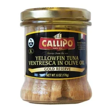 Callipo - Atún de aleta amarilla Ventresca en tarro de vidrio, aceite de oliva 6 onzas (6.00 oz) | Calidad premium 100% italiano | Empaquetado a