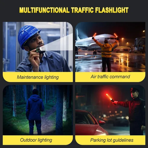 Miniatura 6 de E-riding Paquete de 2 varitas de tráfico recargables, linterna LED de control de tráfico de 11 pulgadas, bastón de seguridad naranja pequeño con 5