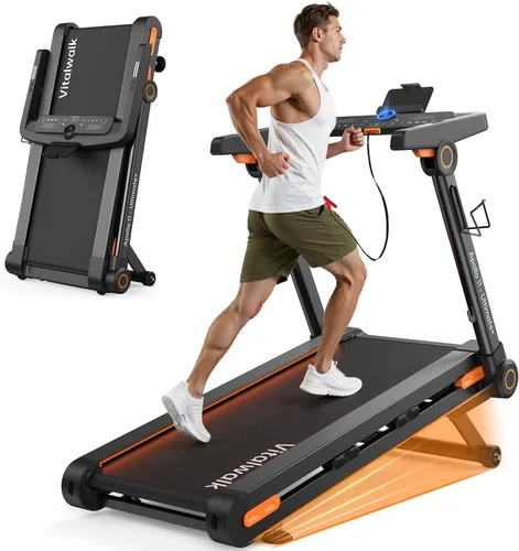 Vitalwalk Foldable Treadmill with Auto Incline, Commercial 49"x18" Wide Running Belt, 10MPH, 3.5HP Brushless, Walking Pad Treadmill for Home, Auto