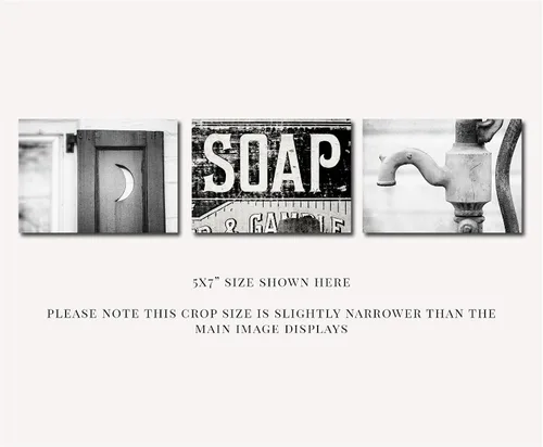 Miniatura 3 de LISA RUSSO FINE ART - Juego de 3 pinturas artísticas de pared de baño en blanco y negro de 5 x 7 pulgadas sin marco con tapetes blancos de 8 x 10