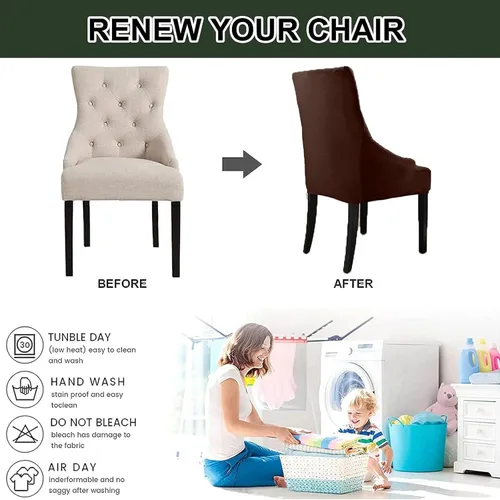 Miniatura 7 de N/A Funda elástica de terciopelo para silla con respaldo de ala, sin brazos, reutilizable, funda para silla lateral con respaldo de ala, fundas