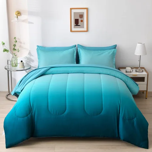 Miniatura 11 de Juego de edredón de 7 piezas color verde oliva para cama King - Juego de cama ligero con gradiente de color verde oscuro en una bolsa, juego de cama