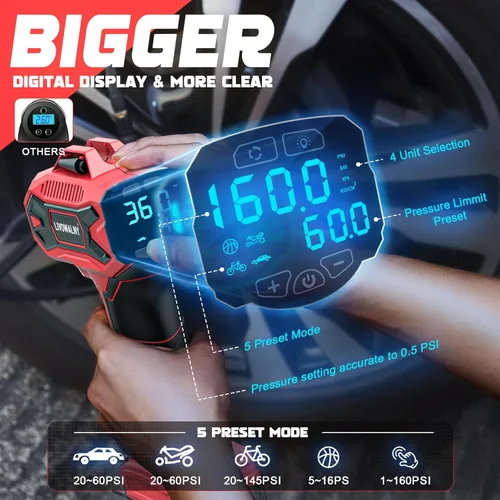 Miniatura 3 de LIVOWALNY Compresor de aire para inflador de neumáticos, compatible con batería Milwaukee de 18 V, bomba de aire eléctrica portátil inalámbrica