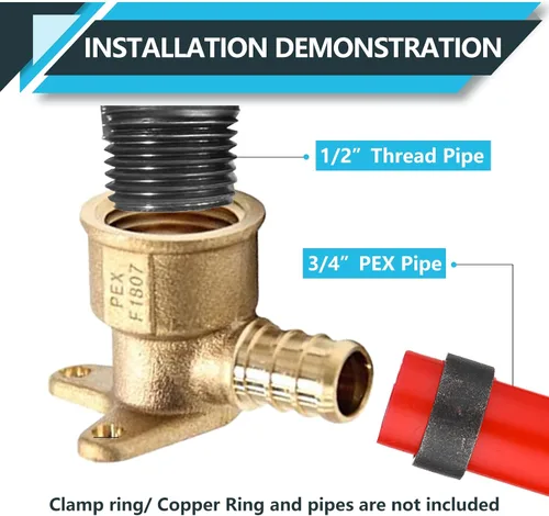 Miniatura 4 de Paquete de 5 accesorios PEX, adaptador de codo de oreja NPT roscado hembra Pex de 1/2 pulgadas x 1/2 pulgadas, accesorios de engarce de latón
