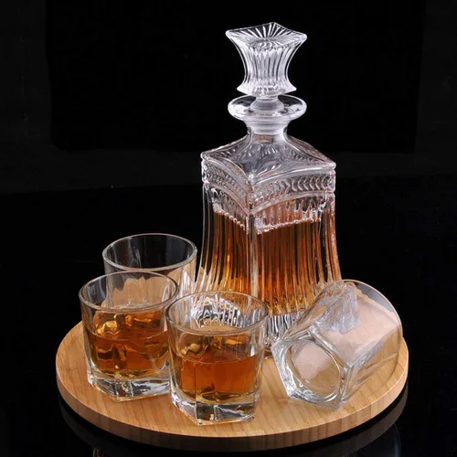 Miniatura 7 de Decantador de vidrio con tapón geométrico hermético, decantador de whisky para vino, bourbon, brandy, licor, jugo, agua, enjuague bucal, vidrio