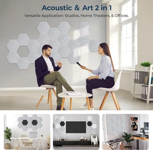Miniatura 5 de Paquete de 12 paneles acústicos hexagonales, paneles de pared insonorizados de alta densidad de 12 x 10 x 0.4 pulgadas, paneles de pared acústicos