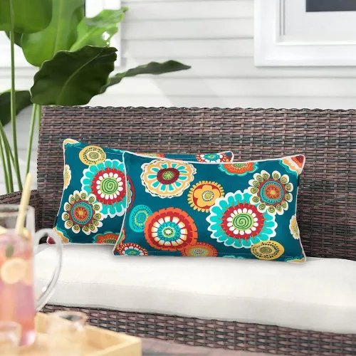 Magpie Fabrics Paquete de 2 almohadas rectangulares lumbares impermeables para exteriores con inserto de 12 x 20 pulgadas, cojín decorativo para el