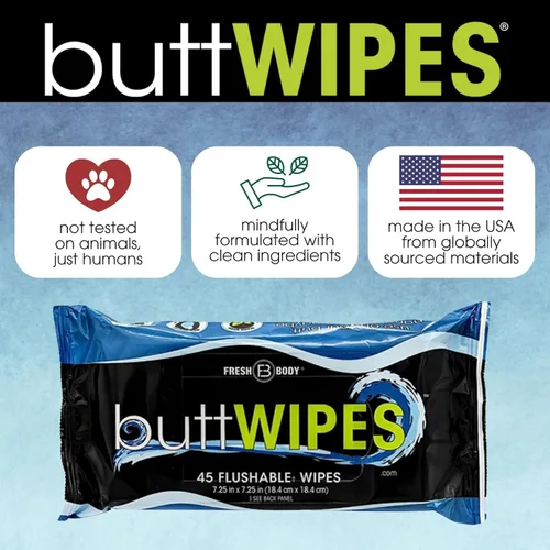 Miniatura 3 de ButtWIPES Toallitas desechables (1 paquete, 45 toallitas) – Toallitas desechables para adultos – Toallitas para glúteos a base de agua con aloe
